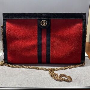 Gucci Ophidia Shoulder bag/clutch Red Velvet Gold Chain. Special Edition!